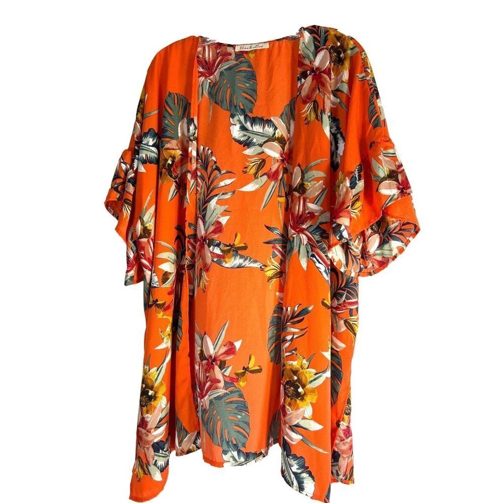 Vine & Love Womens Floral Kimono Top Multicolored Size L